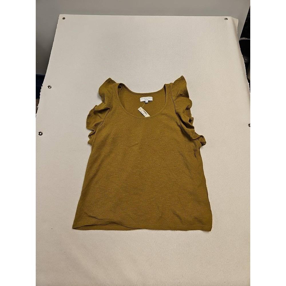 Madewell Texture & Thread Ruffle Sleeve Tank Top Size L Green New